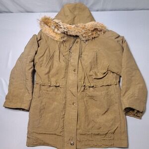 Vtg Kaos Parka Womens M Winter Coat Fur Trim Military Cargo Pockets Andy Johns